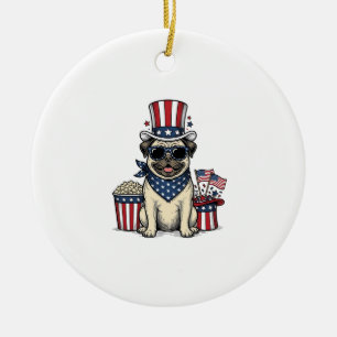 Patriotic Pug Vintage Engraving Dog Shirt Design_1 Ceramic Ornament
