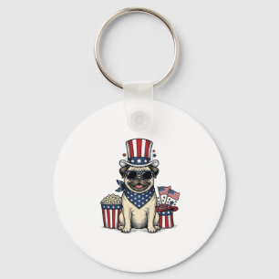 Patriotic Pug Vintage Engraving Dog Shirt Design_1 Keychain