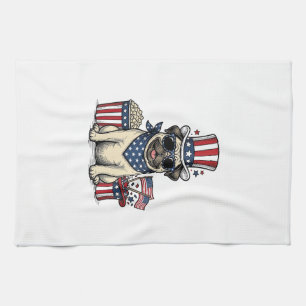 Patriotic Pug Vintage Engraving Dog Shirt Design_1 Kitchen Towel