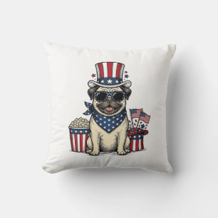 Patriotic Pug Vintage Engraving Dog Shirt Design_1 Throw Pillow