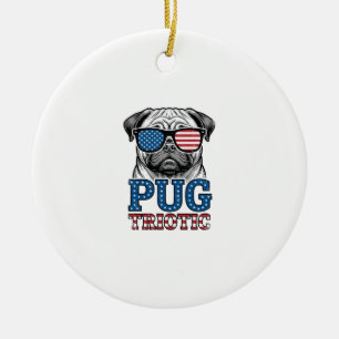 Patriotic Pug Vintage Engraving Shirt Design_1 Ceramic Ornament