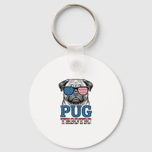 Patriotic Pug Vintage Engraving Shirt Design_1 Keychain