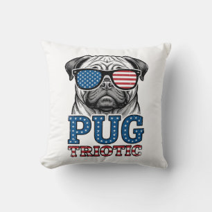 Patriotic Pug Vintage Engraving Shirt Design_1 Throw Pillow