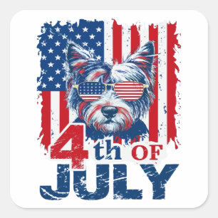 Patriotic Pup Celebrate 4th July Independence Day  Square Sticker