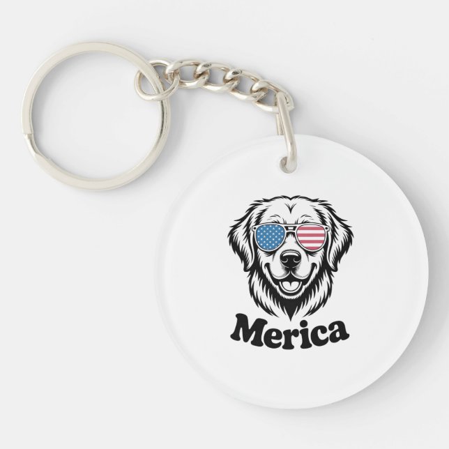 "Patriotic Pup in Shades – 4th of July Dog Pride!" Keychain (Front)