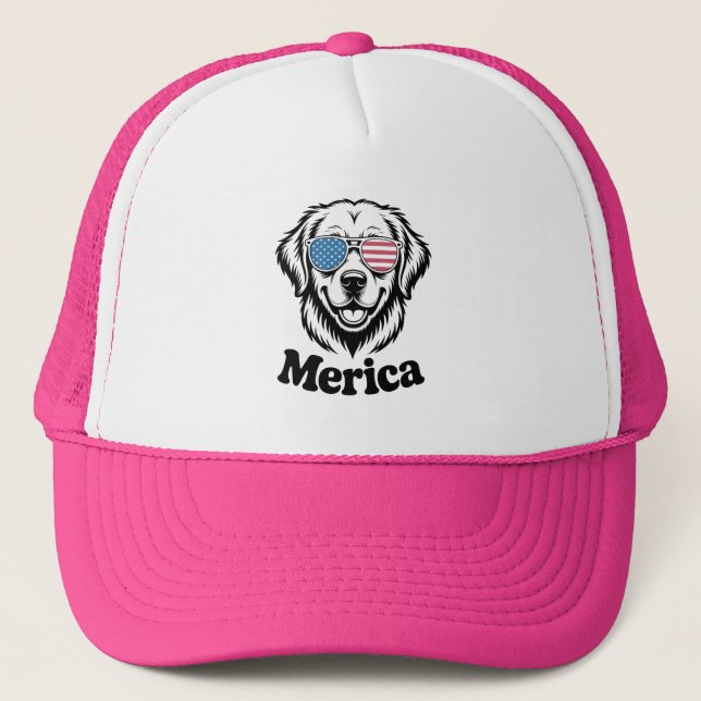 "Patriotic Pup in Shades – 4th of July Dog Pride!" Trucker Hat (Front)