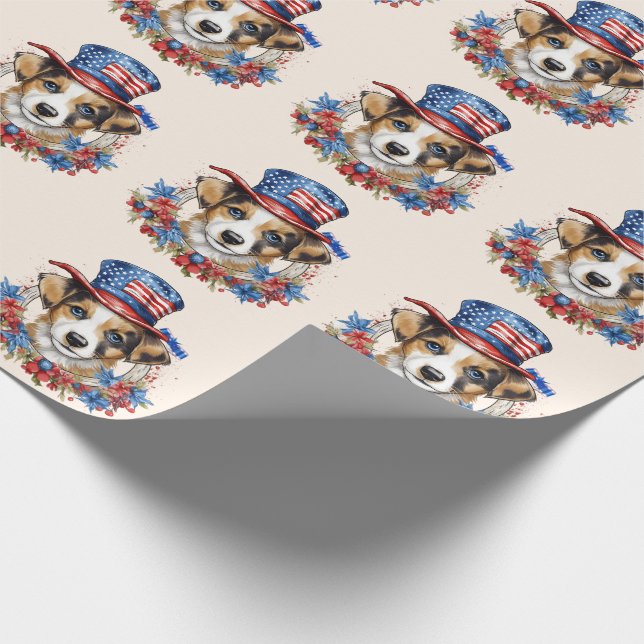 Patriotic Puppy 4th of July USA Independence Day Wrapping Paper (Corner)