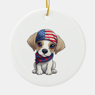 Patriotic Puppy - Style 14  Ceramic Ornament