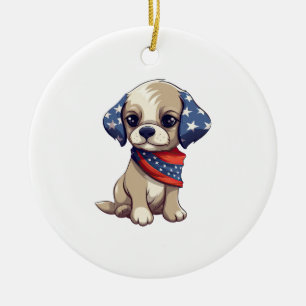 Patriotic Puppy - Style 9 Ceramic Ornament