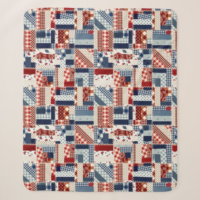 Patriotic Quilt Look Sherpa Fleece Blanket (Front)