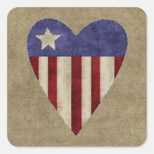 Patriotic quilted heart burlap flag stickers