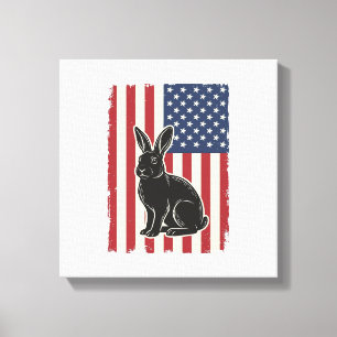 Patriotic Rabbit American Flag Vintage Engraving S Canvas Print