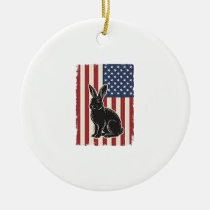 Patriotic Rabbit American Flag Vintage Engraving S Ceramic Ornament