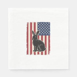 Patriotic Rabbit American Flag Vintage Engraving S Napkin