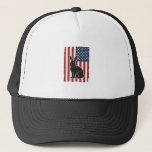 Patriotic Rabbit American Flag Vintage Engraving S Trucker Hat
