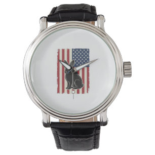 Patriotic Rabbit American Flag Vintage Engraving S Watch