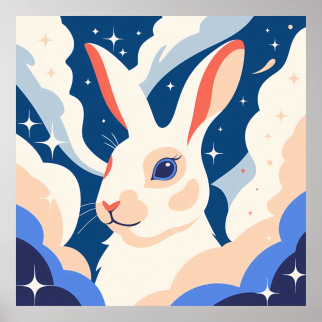 Patriotic Rabbit with American Flag Design Poster (Front)