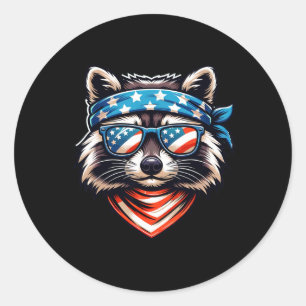 Patriotic Raccoon 4th Of July American Flag Trash Classic Round Sticker