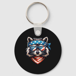 Patriotic Raccoon 4th Of July American Flag Trash Keychain