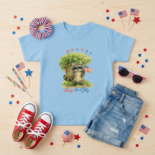 Patriotic Raccoon 4th of July Animal Blue T-Shirt