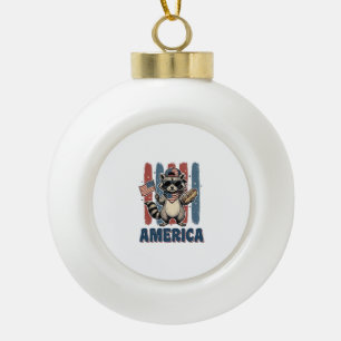 Patriotic Raccoon America Vintage Shirt Design_1 Ceramic Ball Christmas Ornament