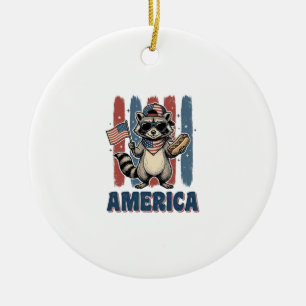 Patriotic Raccoon America Vintage Shirt Design_1 Ceramic Ornament