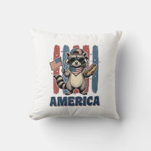 Patriotic Raccoon America Vintage Shirt Design_1 Throw Pillow