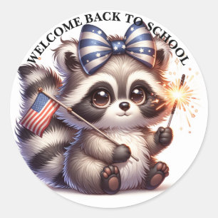 Patriotic Raccoon Back To School Classic Round Sticker