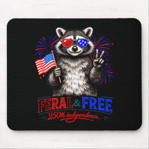 Patriotic Raccoon Feral And Free 250th Mouse Pad