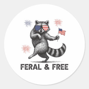 Patriotic Raccoon Feral But Free Usa Flag 4th Of J Classic Round Sticker