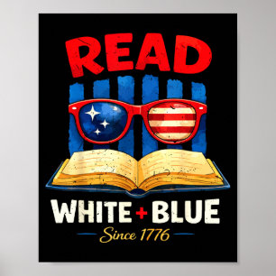 Patriotic reading girl teen read white & blue poster