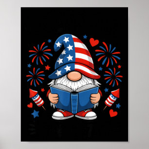Patriotic Reading Gnome American Flag Book Poster