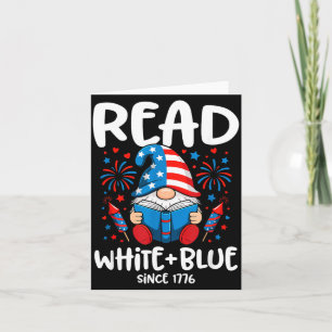 Patriotic Reading Gnome Fireworks USA Bookworm Card