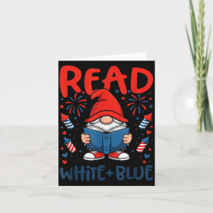 Patriotic Reading Gnome Read White Blue Card