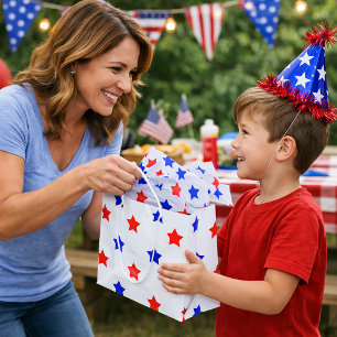 Patriotic Red and Blue Star Modern Pattern Large Gift Bag