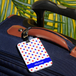 Patriotic Red and Blue Star Pattern Personalize Luggage Tag