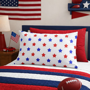 Patriotic Red and Blue Star Pattern Pillowcase