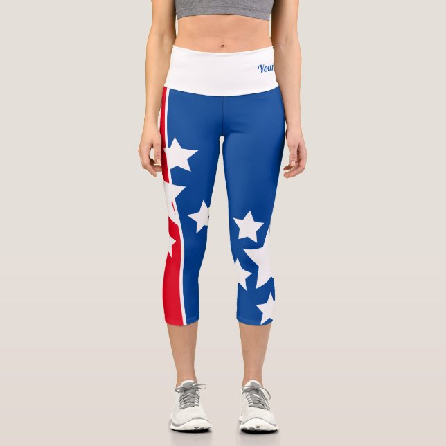 Patriotic Red Blue Name Quote  Capri Leggings (Front)