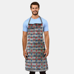 Patriotic red blue stars rustic shingles pattern apron