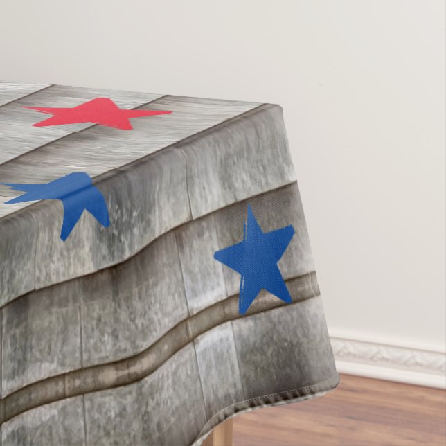 Patriotic red blue stars rustic shingles pattern tablecloth (In Situ)