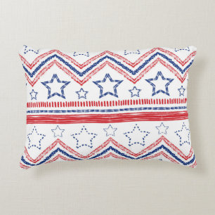 Patriotic red blue tribal, American symbols. Accent Pillow