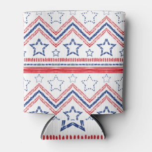 Patriotic red blue tribal, American symbols. Can Cooler