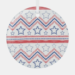 Patriotic red blue tribal, American symbols. Glass Ornament