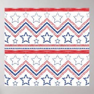 Patriotic red blue tribal, American symbols. Poster