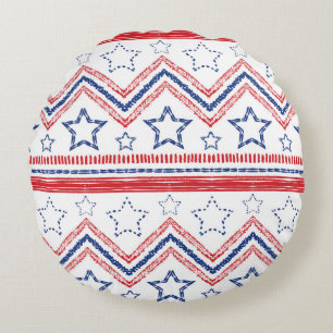 Patriotic red blue tribal, American symbols. Round Pillow