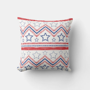 Patriotic red blue tribal, American symbols. Throw Pillow