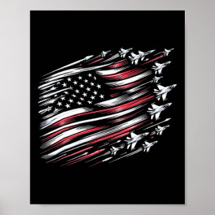 Patriotic Red Blue Us Flag Fighter Jets 4th Of Jul Poster
