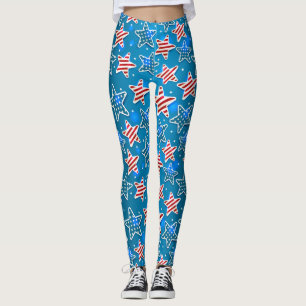 Patriotic Red Blue White American Flag Star  Leggings