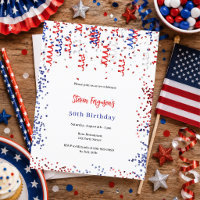 Patriotic red blue white birthday invitation