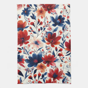 Patriotic Red Blue White Floral (10) Kitchen Towel